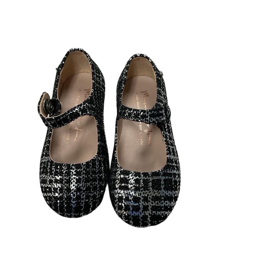 NEW Manuela de Juan Kids EU 22 Black Silver Glitter Mary Jane Flats Sparkle